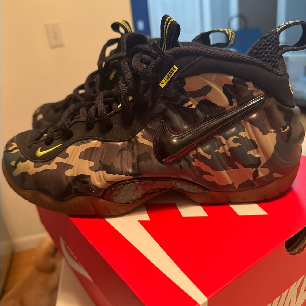 Nike Camo Foamposite Sneakers - Black, Brown, and Green